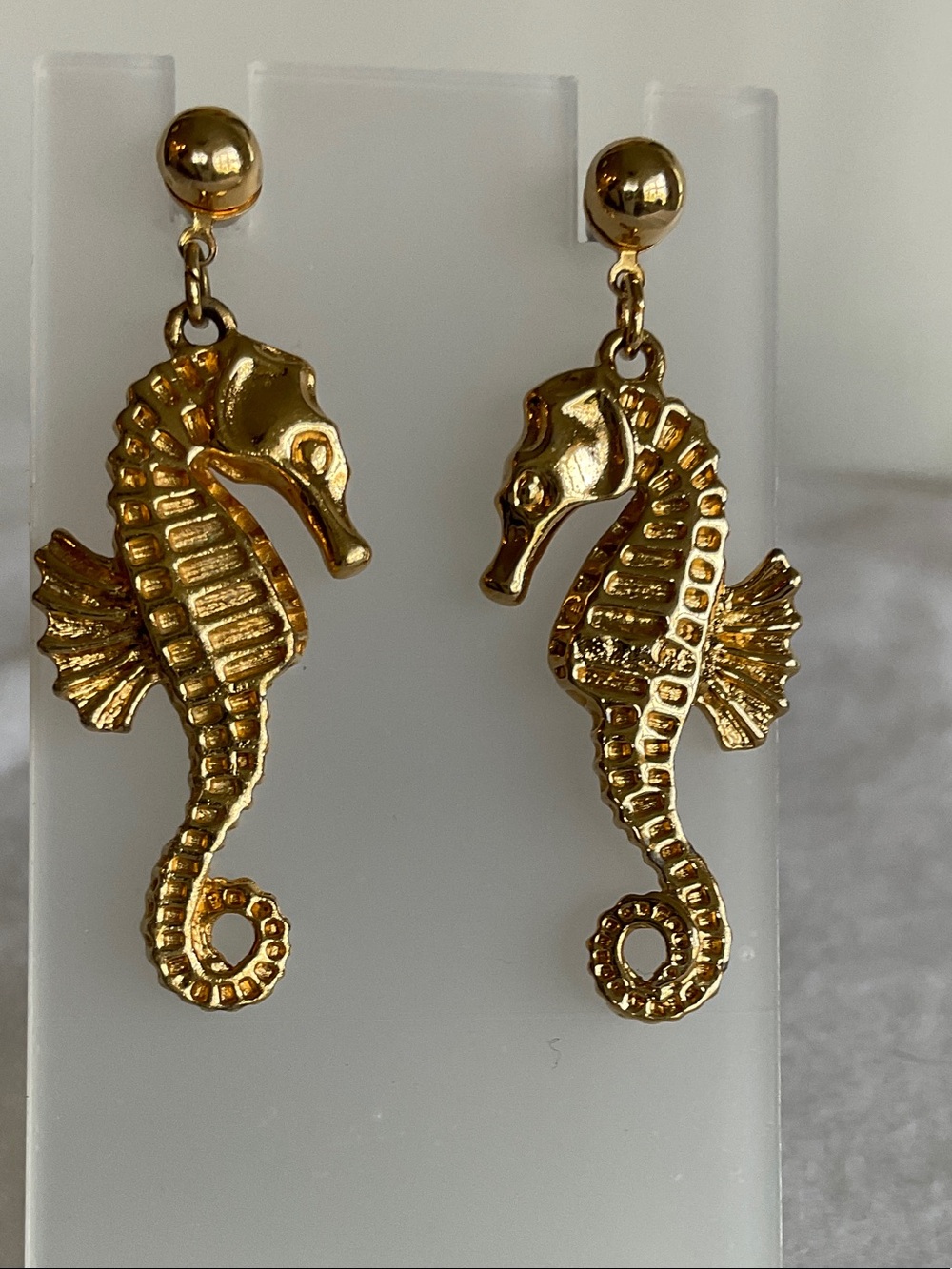 Gold Seahorse Metal Drop Earrings